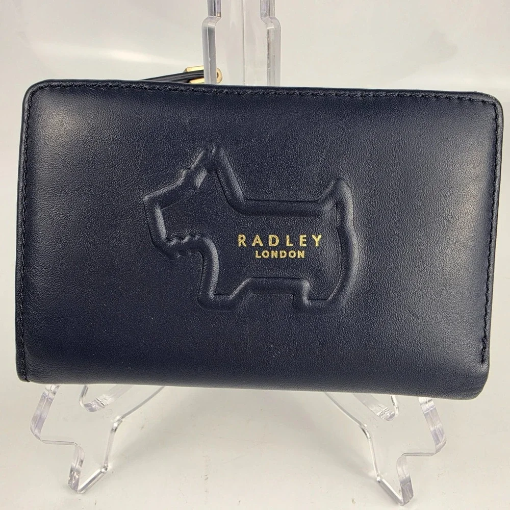 Radley London Heritage‎ Dog Shadow Medium Bifold Wallet Navy Leather Scottie